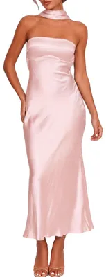 Image de Robe longue en satin de Damen, style tube, sans bretelles, élégante, en soie, dos nu, décolleté plongeant