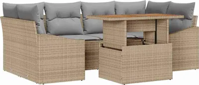 Image de Ensemble de canapés de jardin vidaXL, 7 pièces, beige et gris