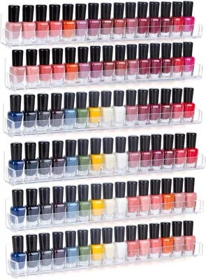 Produktbild von DigiRigi® Acryl Nagellackregal Wandboard – 6er Set transparent, 38 x 4 cm, für 90 Fläschchen, abnehmbare Antirutsch-Einsätze, inkl. Schrauben