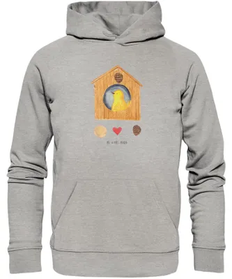 Produktbild von Mr. & Mrs. Panda Kuschelhoodie Vogelhaus Home Größe S - Heather Grey - Geschenk, Hoodie, Pullover, Sweet, Haus, Kapuzenpulli, Lustige Sprüche, Sweatshirt, Kapuzenpullover