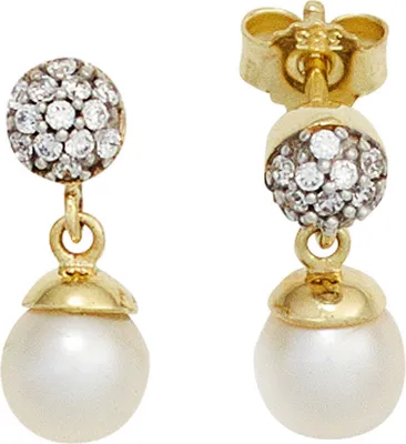 Produktbild von Ohrringe Ohrhänger mit Süßwasser Perlen & Zirkonia weiß 333 Gold Gelbgold Damen