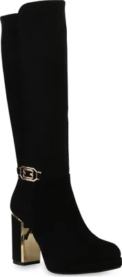 Produktbild von VAN HILL Damen Leicht Gefütterte Klassische Stiefel Plateau Vorne Schuhe 840613, Farbe: Schwarz Velours, Größe: 37