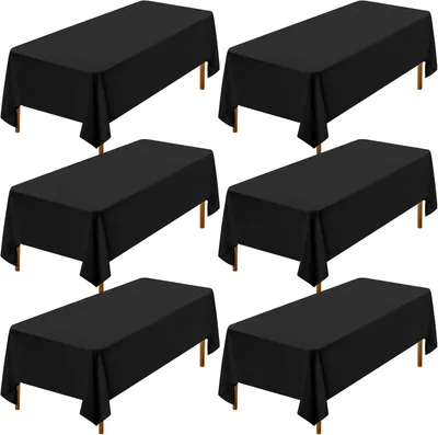 Produktbild von 6 Stück Tischdecke Schwarz Tischdecken 153×260cm Rechteckige Tischdecke aus Polyestergewebe Waschbare Tischdecke Tischtuch für Hochzeit Restaurant Buffetpartys und Camping