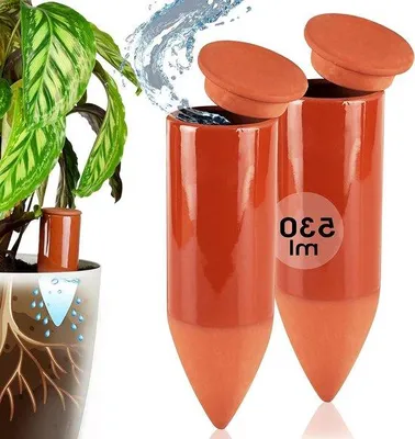 Productafbeelding van Famanu terracotta watergiftapparaat, handgemaakt - modern watergiftapparaat - planten water geven zonder elektriciteit - 530 ml - set van 2 stuks