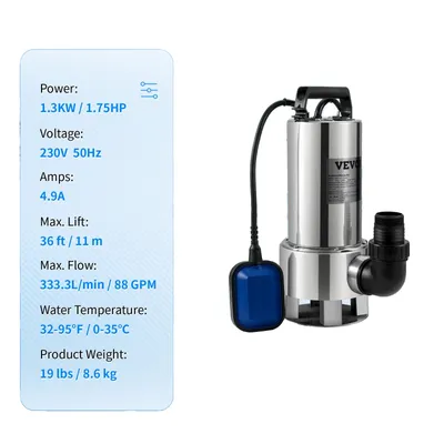 Produktbild von Abwasserpumpe, Kupfermotor, Schwimmerschalter, 1300W 1,75PS
