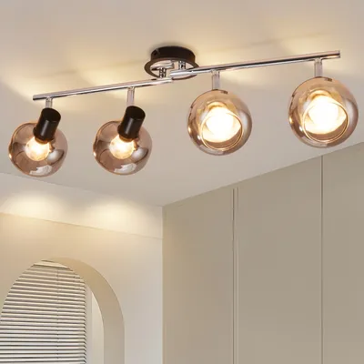 Obrázek produktu pro ZMH stropní světlo E14 moderní 4 plameny kouřové sklo stropní reflektor otočný 350° obývací pokoj lampa do ložnice předsíň kuchyně bez žárovek