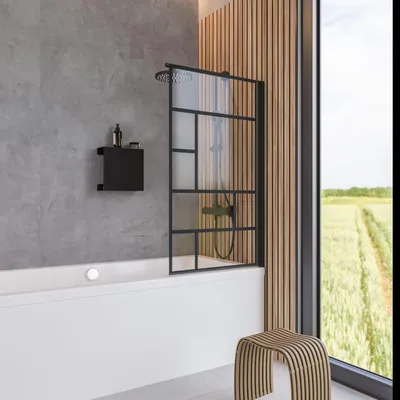 Produktbild von Schulte Duschwand 1-teilig Black Style, Größe: 80 x 140 cm, 5 mm Sicherheitsglas Dekor Atelier, Profilfarbe: schwarz-matt