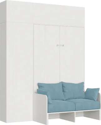 Zdjęcie produktu dla Kentaro 140 cm francuskie łóżko składane podwójne z sofą i białymi meblami jesionowymi, jasnoniebieski