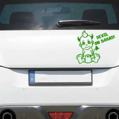 Produktbild von Auto Aufkleber Devil AN Bord Board Teufelchen Junge 17x14 cm Hellgrün Sticker Heckscheibenaufkleber