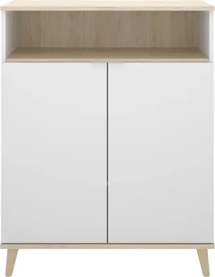 Produktbild von Küchenschrank mit 2 Türen & 1 Ablage - Weiß & Eichefarben - WAJDI