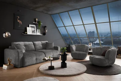 Produktbild von riess-ambiente Modernes Schlafsofa DIAMOND 235cm silbergrau Chenille mit Bettkasten 3-Sitzer Couch