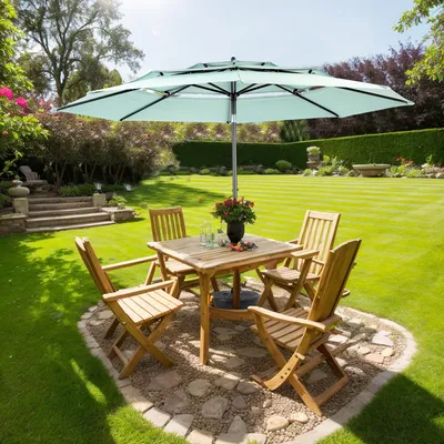 Image de Parasol LVHOM Ø 294 cm, protection solaire UPF 50+, parasol déporté, parasol de marché, vert clair