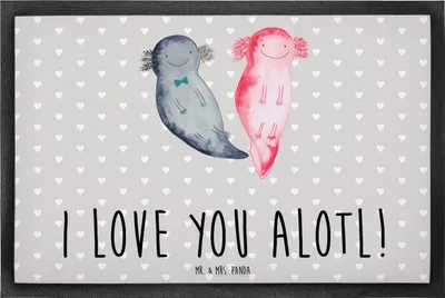 Produktbild von Mr. & Mrs. Panda Abtreter Axolotl Liebe 60 x 90 cm - Grau Pastell - Geschenk, Valentinstag, Jahrestag, Freundin, für, Bodenvorleger, Hochzeitstag, Gummimatte, Freund