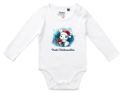 Produktbild von Huuraa Baby Body Süßer Hase Frohe Weihnachten 74 White  Baumwolle Fairtrade Langarmbody Geschenkidee