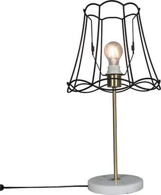 Produktbild von QAZQA - Retro Retro Tischlampe Messing mit Granny-Lampenschirm schwarz 30 cm - Kaso I Wohnzimmer I Schlafzimmer - Stahl Rund - LED geeignet E27