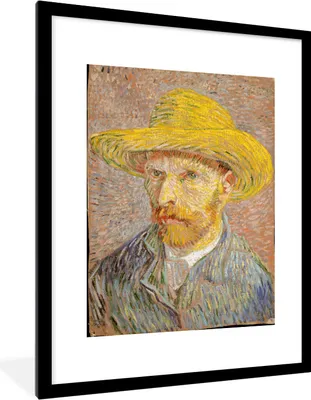 Produktbild von MuchoWow® Gerahmtes Poster Selbstporträt mit Strohhut - Vincent van Gogh 60x80 cm - Poster mit Schwarzem Bilderrahmen Wandposter Rahmen Foto Bilder - Wohnzimmer - Dekorationen - Prämie