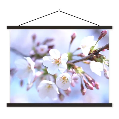Produktbild von MuchoWow® Textilposter Blumen - Sakura - Zweig 150x113 cm mit holzfarbenen Rahmen - Poster