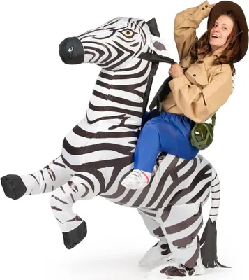 Produktbild von Aufblasbares Zebra Huckepack Kostüm weiss-schwarz - Einheitsgröße