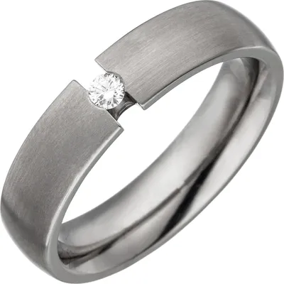 Produktbild von Gr. 56 Partner Ring aus Titan 1 Diamant Brillant 0,05ct. Partnerring Titanring matt
