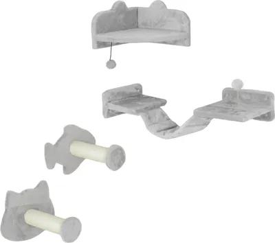 Obrázek produktu pro Set lezecké stěny pro kočky, 4dílný kočičí nábytek se schůdky, žebřík, skokanské prkno, škrabadla, míček na hraní, sisal, pro kočky do 5 kg, světle šedá