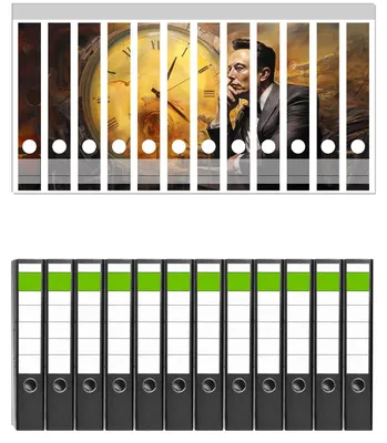 Produktbild von Wallario 12 Stück schmale Ordner inkl. Klebeetiketten mit Motive Zeitgedanken - Set mit Rückenschildern / Ordnerrücken Stickern