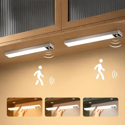 Zdjęcie produktu dla 40cm Oświetlenie szafki LED z czujnikiem ruchu 2 sztuki Bezprzewodowa listwa LED Akumulatorowe oświetlenie pod szafką Oświetlenie czujnika kuchennego do schodów szafy wewnętrznej