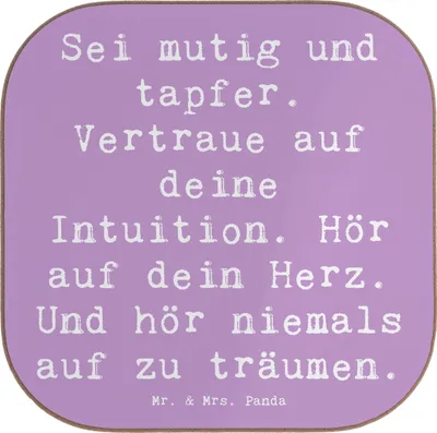 Produktbild von Mr. & Mrs. Panda Holzuntersetzer Spruch Mutig zu sich selbst stehen - Lavendeltraum - Geschenk, Coaster, weinflaschenuntersetzer, Tischschoner, Untersetzer für Gläser