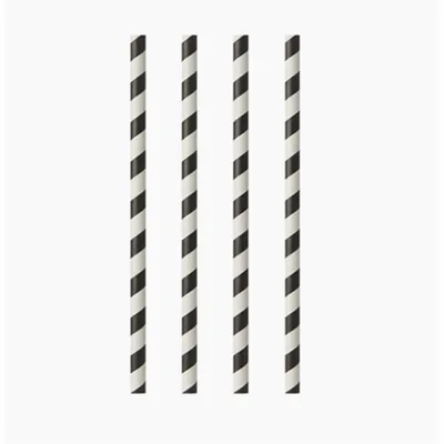 Produktbild von PAPSTAR Trinkhalme Papier, schwarz/weiß "Stripes", 20 cm, Ø 6 mm | Folie (100 Stück)