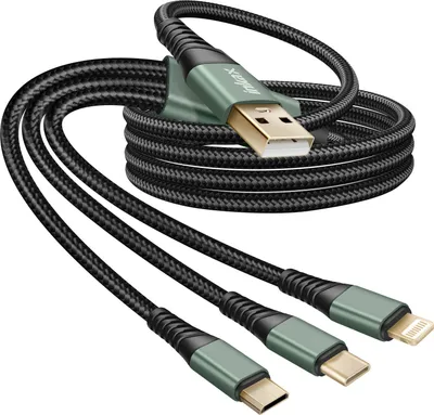 Image de Inkax, Câble USB 3 en 1 pour USB-C / Micro-USB / Lightning, Tressé, 1,2m, Noir