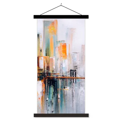 Produktbild von MuchoWow® Textilposter Ölgemälde - Skyline - Abstrakt 60x120 cm mit schwarzem Rahmen - Magnete