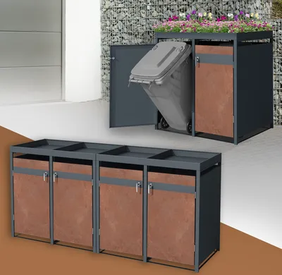Produktbild von ML-Design Mülltonnenbox 4er mit Pflanzdach für 4 Tonnen, 240L 264x80x124 cm, Rost-Optik, Stahl, wetterfest/abschließbar