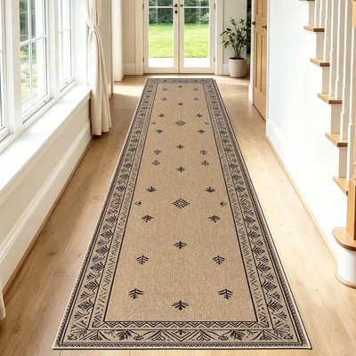 Produktbild von Teppichläufer, 80 x 300 cm, waschbar, mit Blumenmuster im Jute-Look