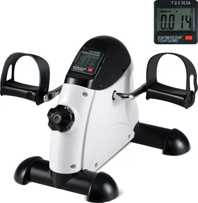 Image de COSTWAY Vélo d'appartement à pédales pour seniors, bras et jambes d'entraînement sous le bureau, vélo d'appartement avec béquille réglable & affichage LCD, Mini Bike