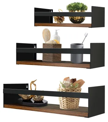 Produktbild von EYMPEU Wandregal 3er Set, Wandregal Holz mit Metall, Geeignet für Küchen Bäder W