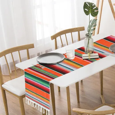 Produktbild von Mexikanischer Tischläufer 35 x 215 cm, Baumwolle und Polyester, Serape Stil, Für Feier und Hochzeit