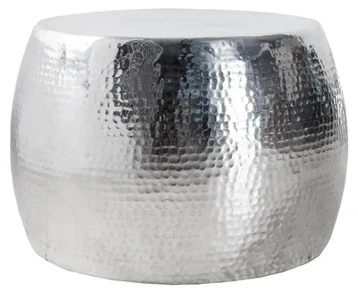 Image de riess-ambiente Table basse ronde ORIENT 60 cm, métal argenté, aluminium, finition martelée, table d'appoint