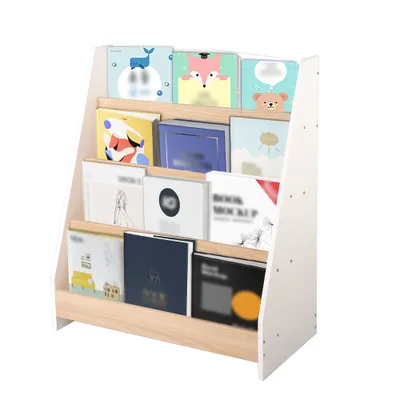 Produktbild von Kinder Bücherregal Hängefächerregal Zeitungsständer mit 4 Ablagefächern Büchergestell,Spielzeug-Organizer, aus MDF 71x61x30cm Weiß