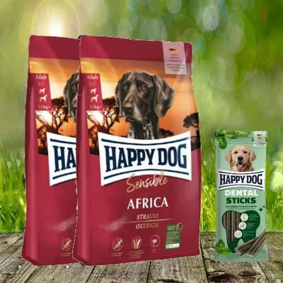 Produktbild von Happy Dog Supreme Sensible Africa 2 x 12,5 kg + Happy Dog Dental Sticks *geschenkt*