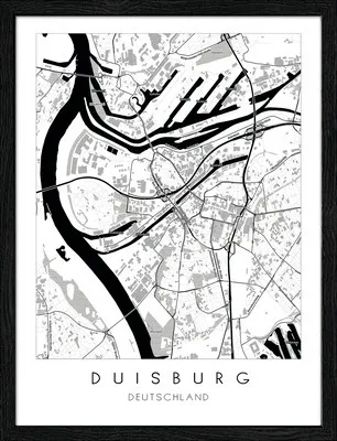 Produktbild von Gerahmtes Bild Duisburg Landkarte weiß 33x43 cm