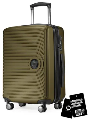 Image de Mitte - valise à main + étiquette de bagage numérique étiquette de valise, trolley de cabine extension XL bagage à bord Hardcase valise à main avion Carry-On 55 L,Avocado