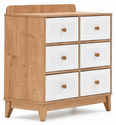 Produktbild von Stilvolle Kommode aus Holz mit weißen Fronten und Naturholzdetails