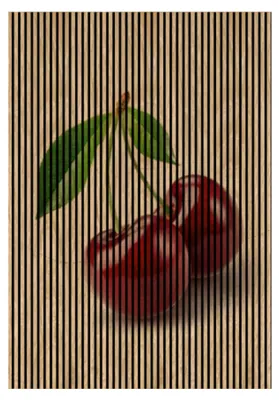 Produktbild von Akustikpaneele mit Digitaldruck Kirsche01 19 x 1693 x 2400 mm Kirschen MDF PET-Fasern Wandpaneele Rot Grün Weiß 3 Einzelplatten