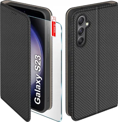 Zdjęcie produktu dla Etui z klapką do Samsung S23 Zamykane Czarne Futerał + Szkło 9H
