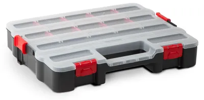 Obrázek produktu pro Stohovatelná třídicí krabice – 270 x 330 x 60 mm – organizér / krabice na nářadí s přihrádkami a průhledným víkem [10245A]