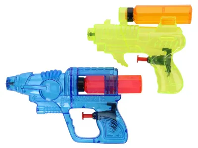 Produktbild von 2er Set bunte Wasserpistolen mit abnehmbarem Wassertank zum einfachen Befüllen