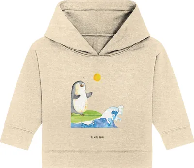 Produktbild von Mr. & Mrs. Panda Organic Baby Hoodie Pinguin Surfer 12. - 18. Monat - Natural Raw - Geschenk, Kapuzensweatshirt, Hawaii, Optimistisch, Surfen, Motiviert, Portugal, Urlaub