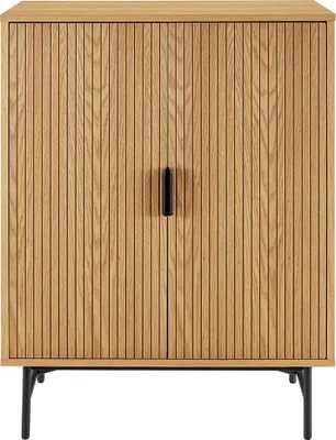 Produktbild von SalesFever Kommode | mit 4 Regalböden | MDF Eiche Echtholzfurnier | Gestell Metall | B 80 x T 40 x H 110 cm | natur – schwarz