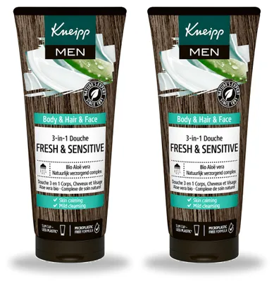 Produktbild von 2 x Kneipp MEN 3-in-1 Douchegel Fresh & Sensitive - 200 ml - Vorteilspackung - 2 Stücke