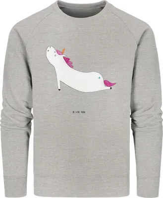 Produktbild von Mr. & Mrs. Panda Baumwoll Pullover Einhorn Yoga Größe XS - Heather Grey - Geschenk, Sweatshirt, Nachhaltiger, Witzig, Sport, Bio-Pulli, Unicorn, Lustig, Sweater, Pulli