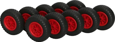 Zdjęcie produktu dla 10 x Koło poliuretanowe ø 200 mm 2.50-4 łożysko ślizgowe rolka roll koło startowe odporność na przebicie, czarny/czerwony